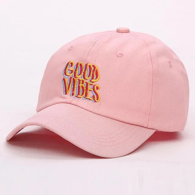 100% Cotton Curved Good Vibes Embroidered Dad Hat Unisex Baseball Cap