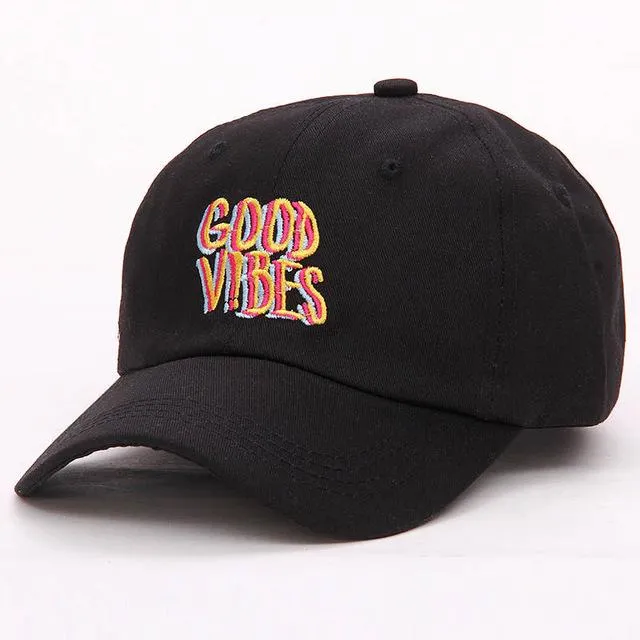 100% Cotton Curved Good Vibes Embroidered Dad Hat Unisex Baseball Cap