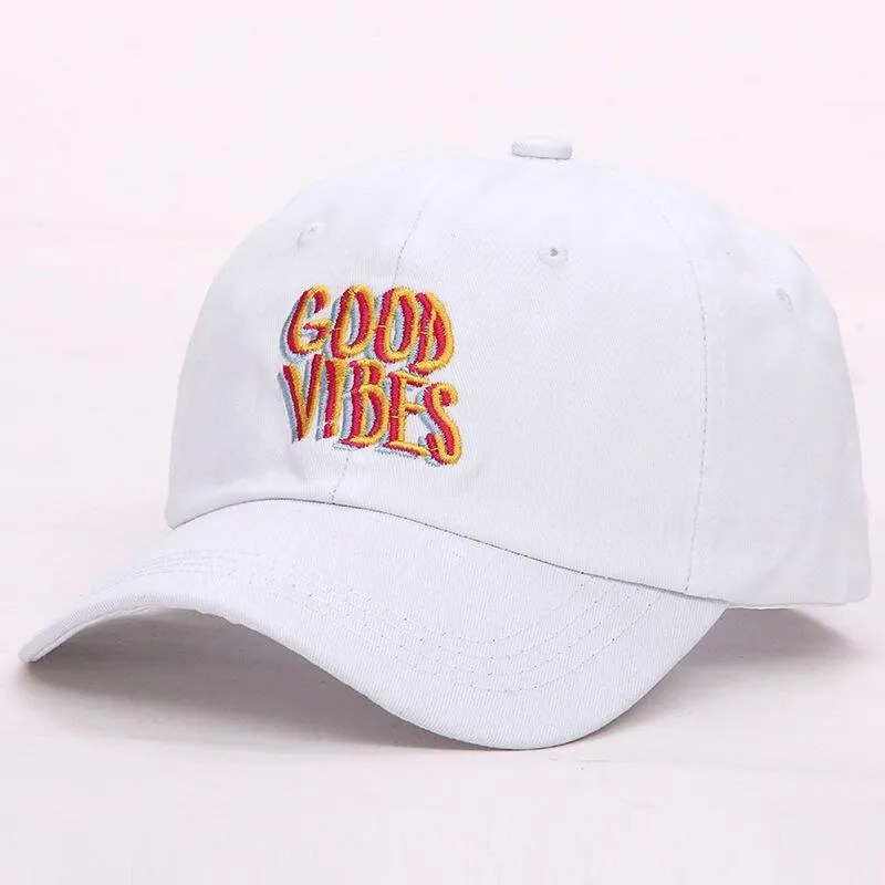 100% Cotton Curved Good Vibes Embroidered Dad Hat Unisex Baseball Cap