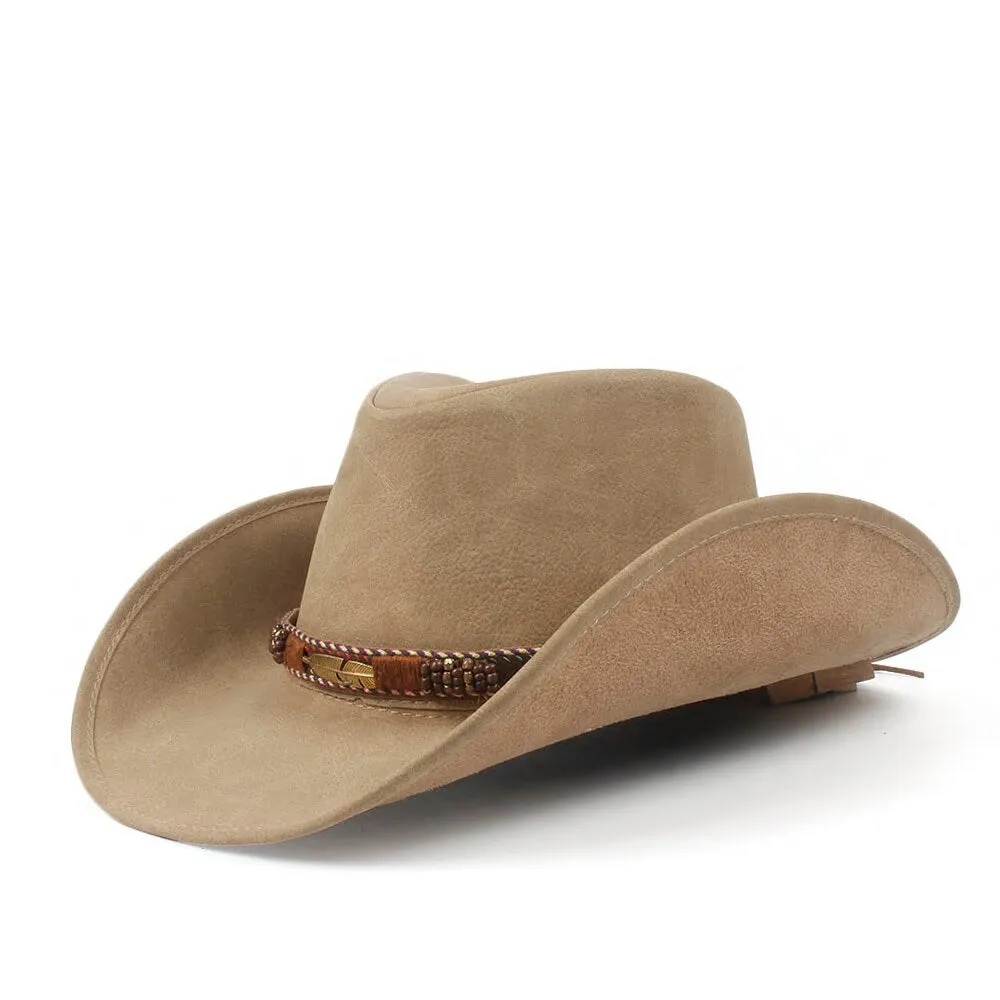 100% Leather Cowboy Hat Unisex Women Men Western Hat For Lady