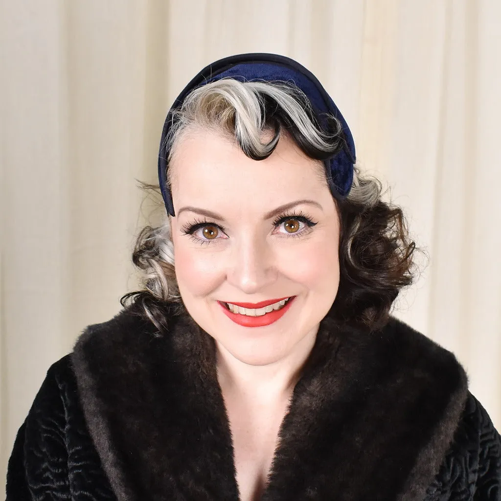 1950s Navy Velvet Vintage Crescent Hat