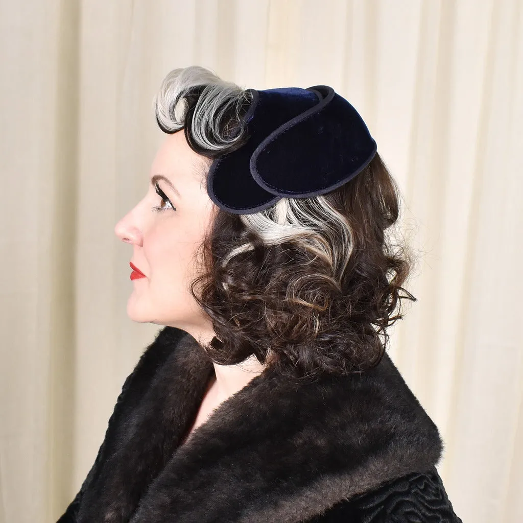 1950s Navy Velvet Vintage Crescent Hat