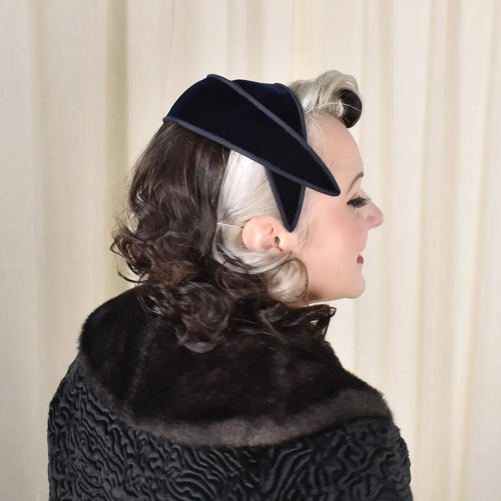 1950s Navy Velvet Vintage Crescent Hat