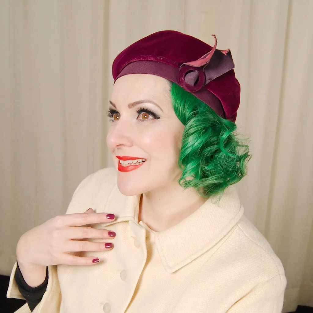 1950s Plum Velvet Beret Hat