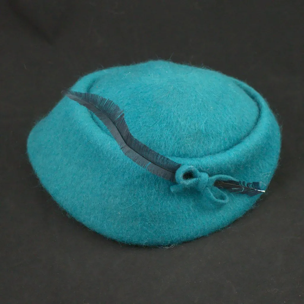 1950s Turquoise Feather Cap Hat