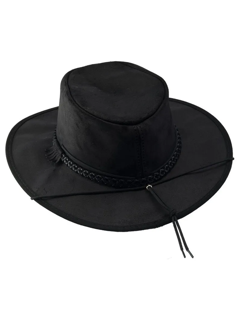 American Hat Makers CRUSHER-BLK Leather Outback Hat Black