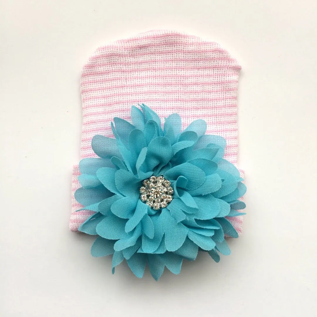 Baby Hospital Hat PINK, pick your color flower!