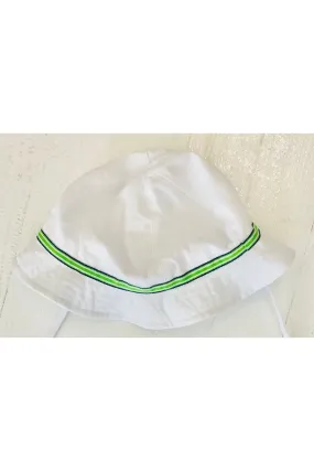 Baby White Bucket Hat with Navy and Lime Green Stripes