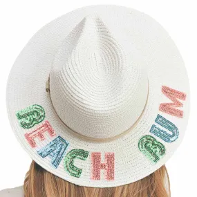 Beach Bum Sequin Message Straw Panama Sun Hat