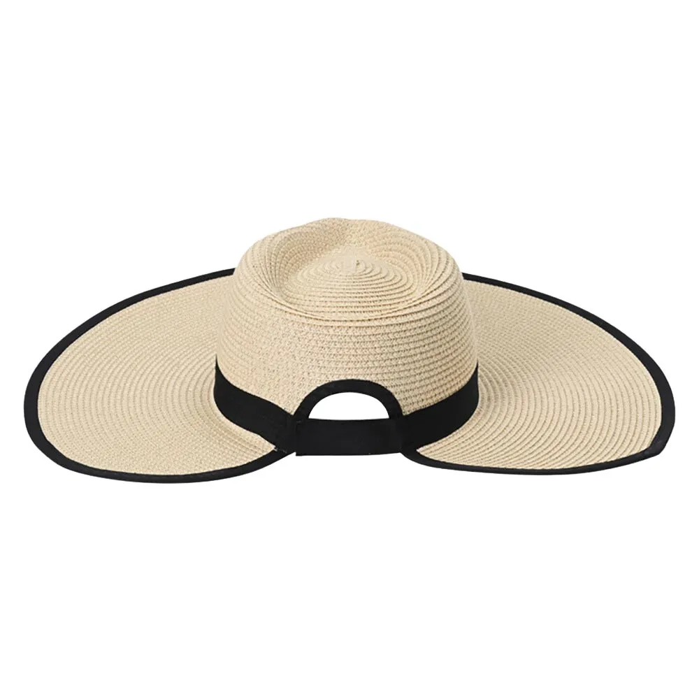 Black Band Trimmed Straw Sun Hat