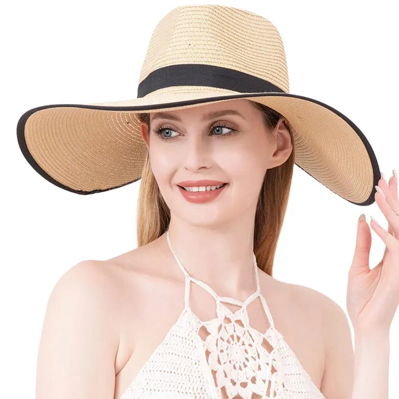 Black Band Trimmed Straw Sun Hat