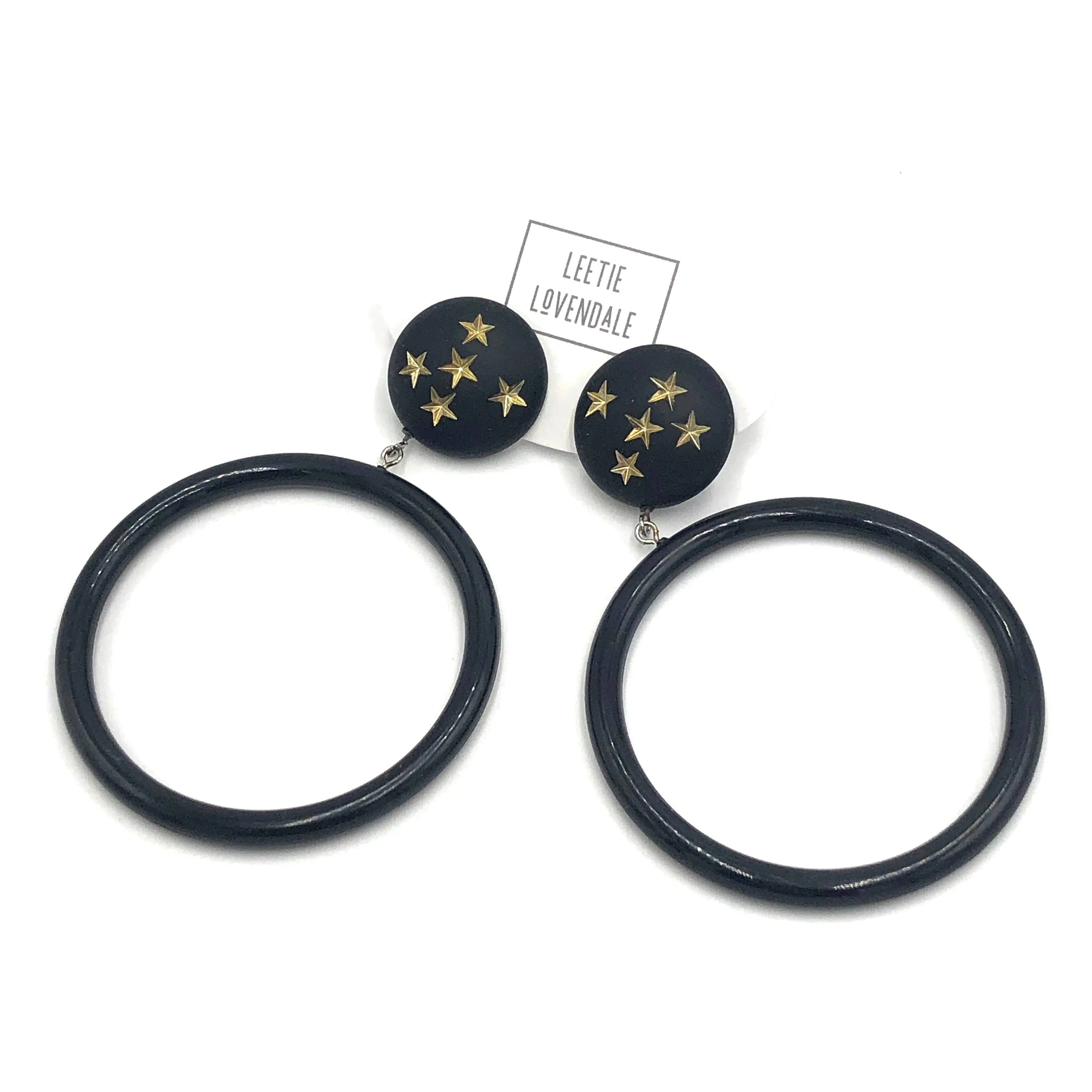 Black Star Mod Donut Drop Earrings