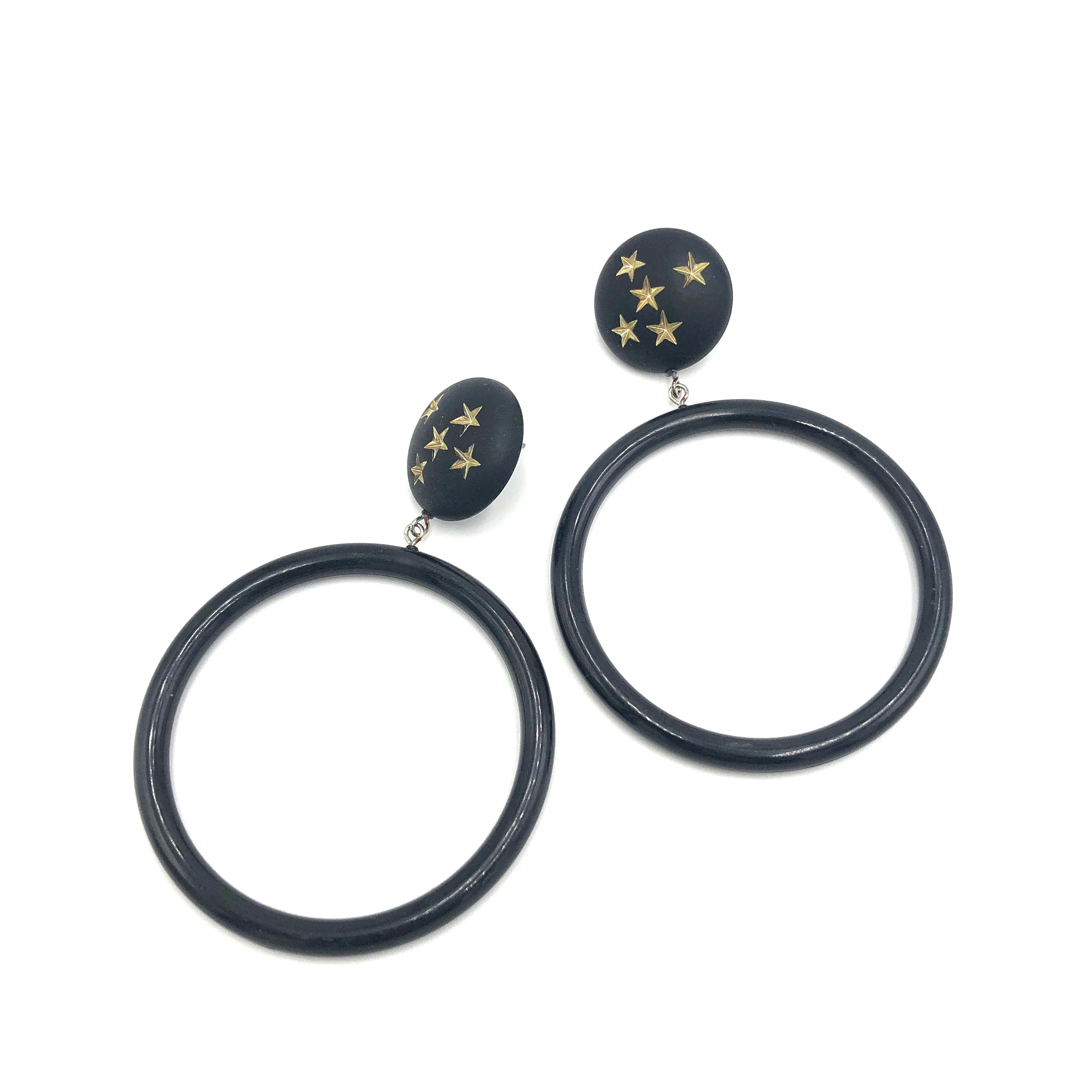 Black Star Mod Donut Drop Earrings