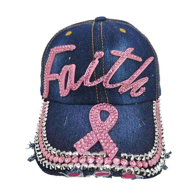 Bling Pink Ribbon Faith Message Baseball Cap