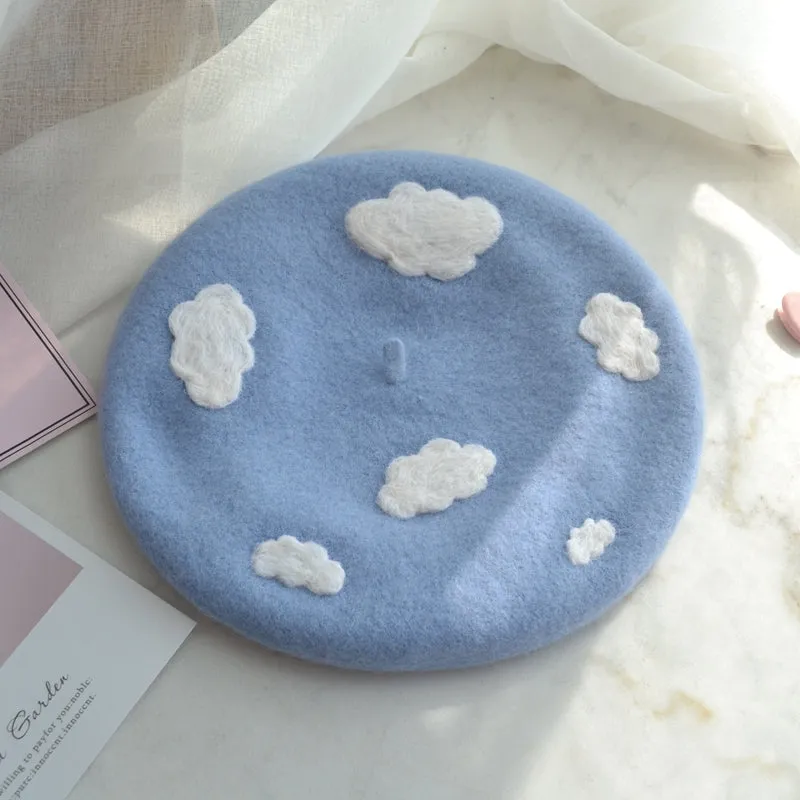 BLUE SKY WHITE CLOUDS BERET HAT BY51012