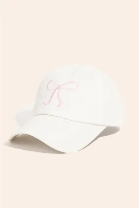 Bow Embroidered Baseball Cap - White