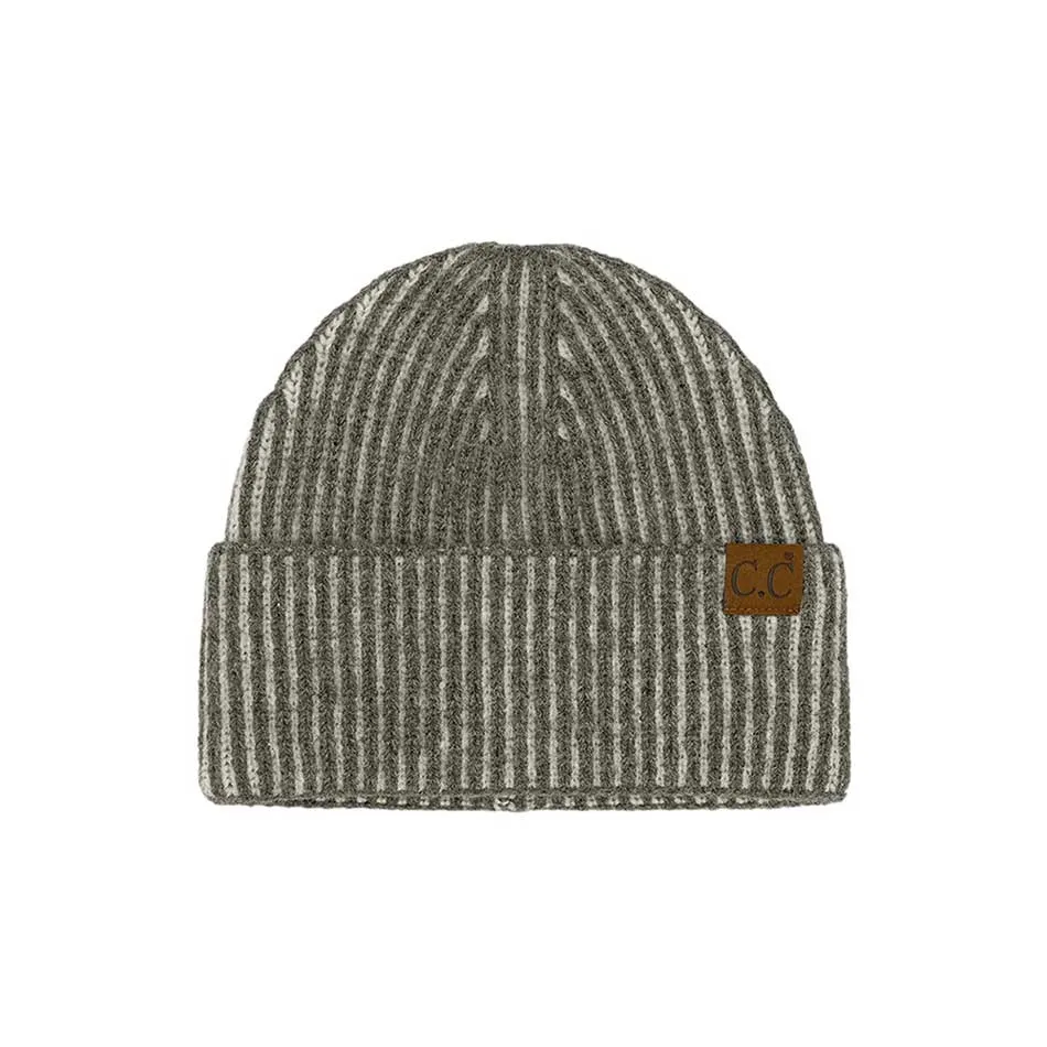 C.C Contrast Color Stripes Cuff Beanie