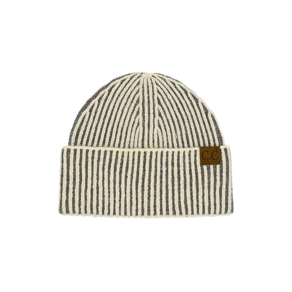 C.C Contrast Color Stripes Cuff Beanie