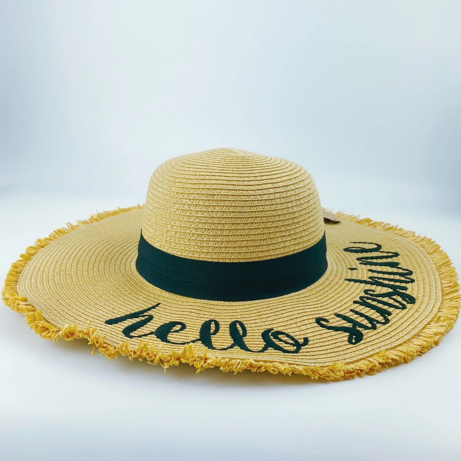 C.C Embroidered Sun Hat - Hello Sunshine Straw Hat