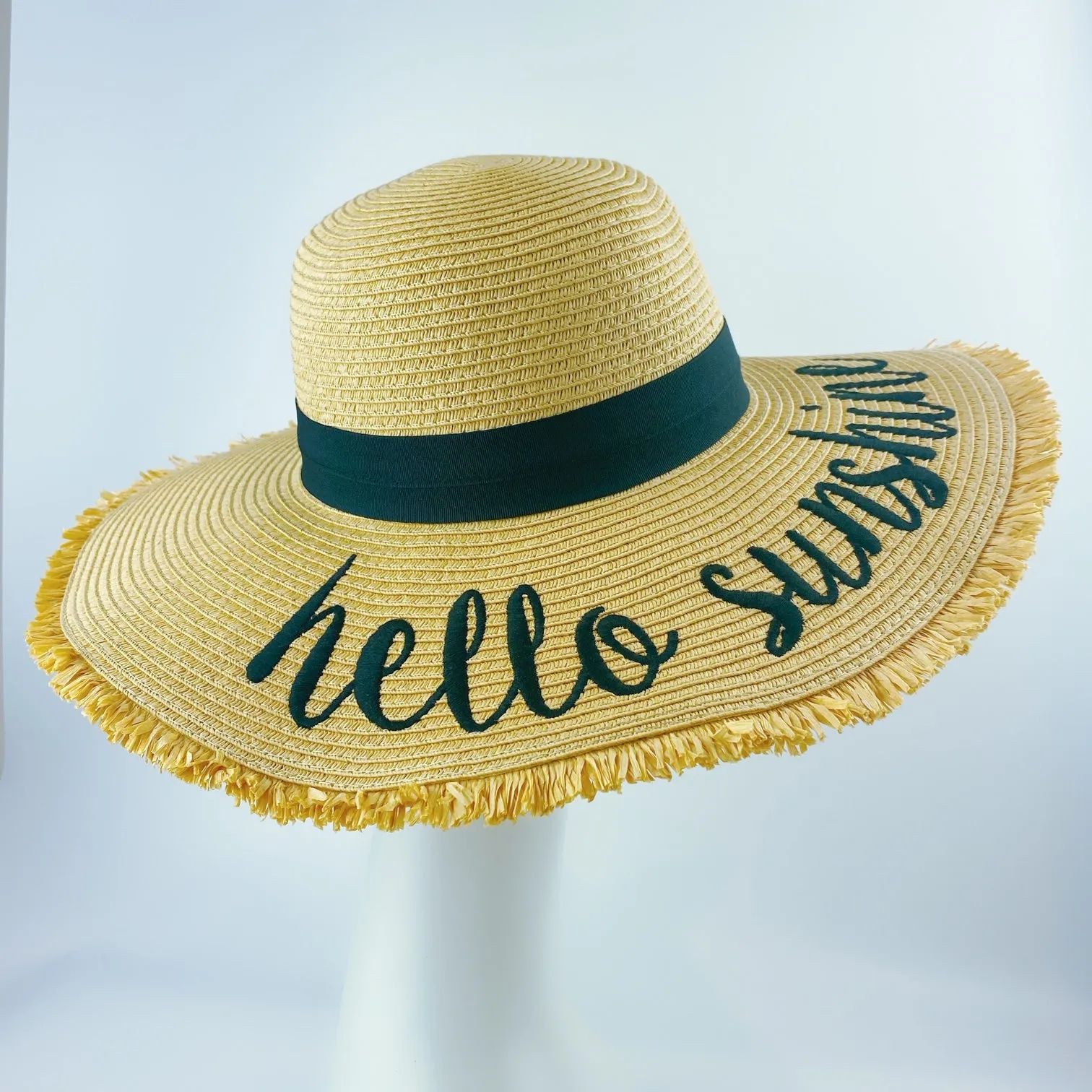 C.C Embroidered Sun Hat - Hello Sunshine Straw Hat