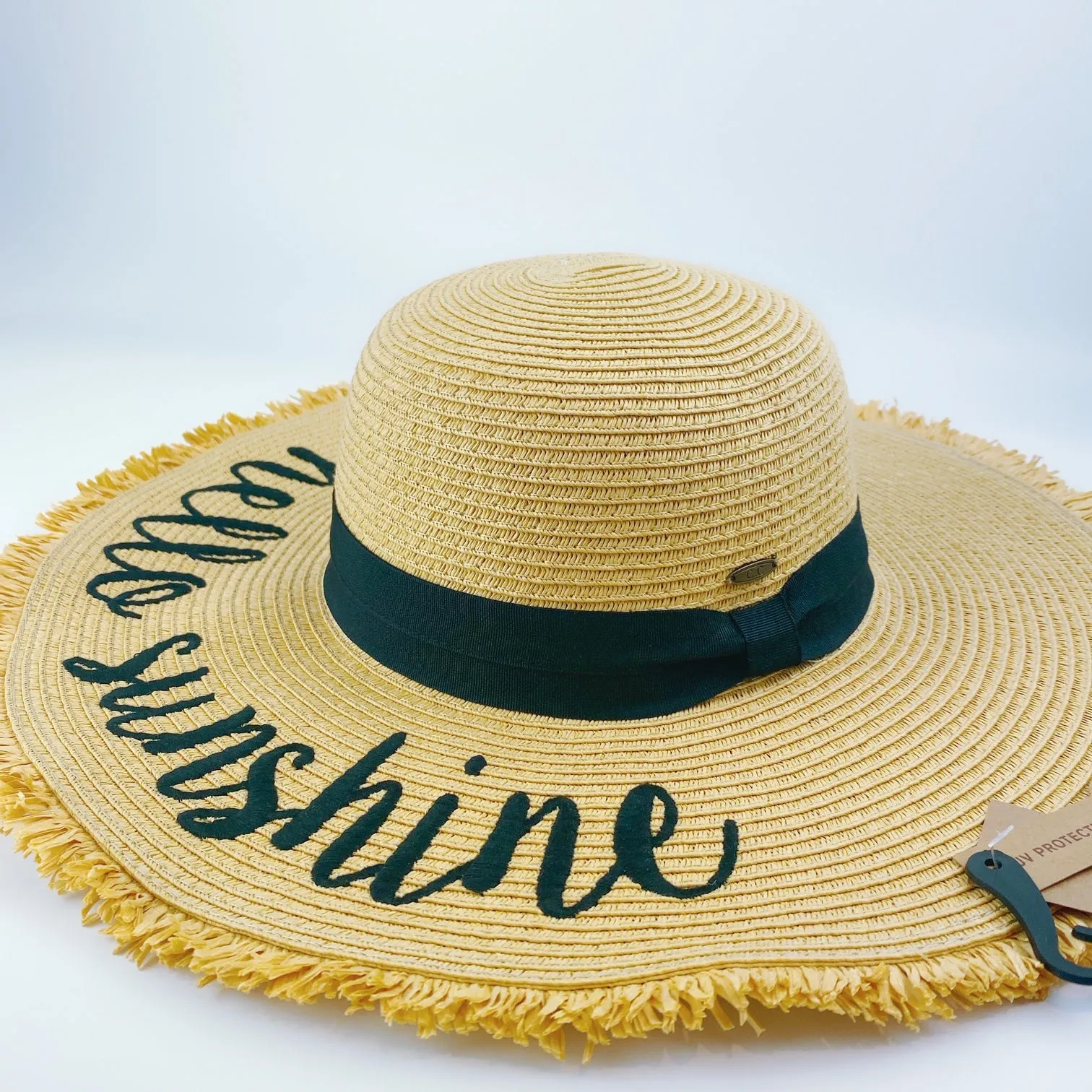 C.C Embroidered Sun Hat - Hello Sunshine Straw Hat