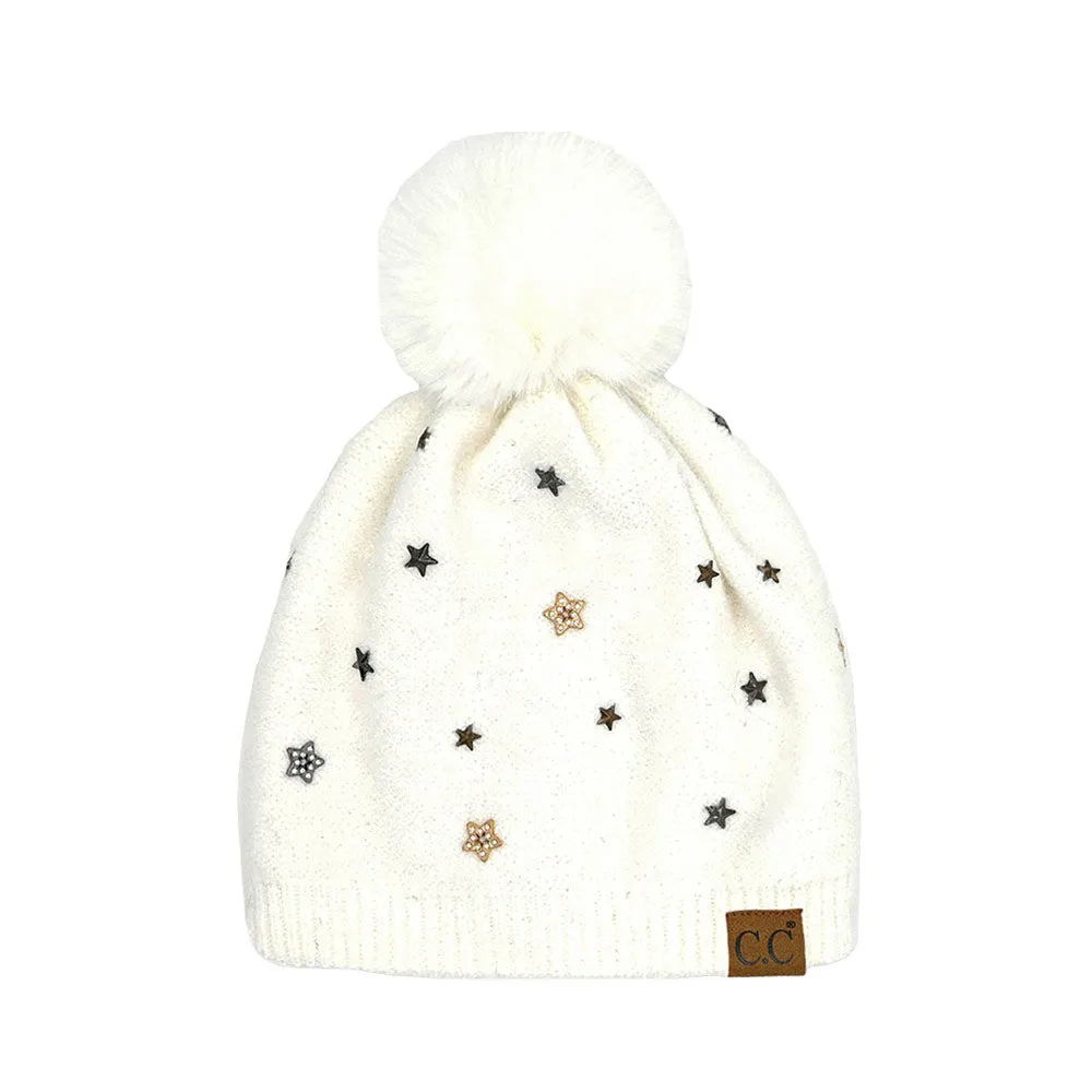 C.C Star Stud Pom Beanie