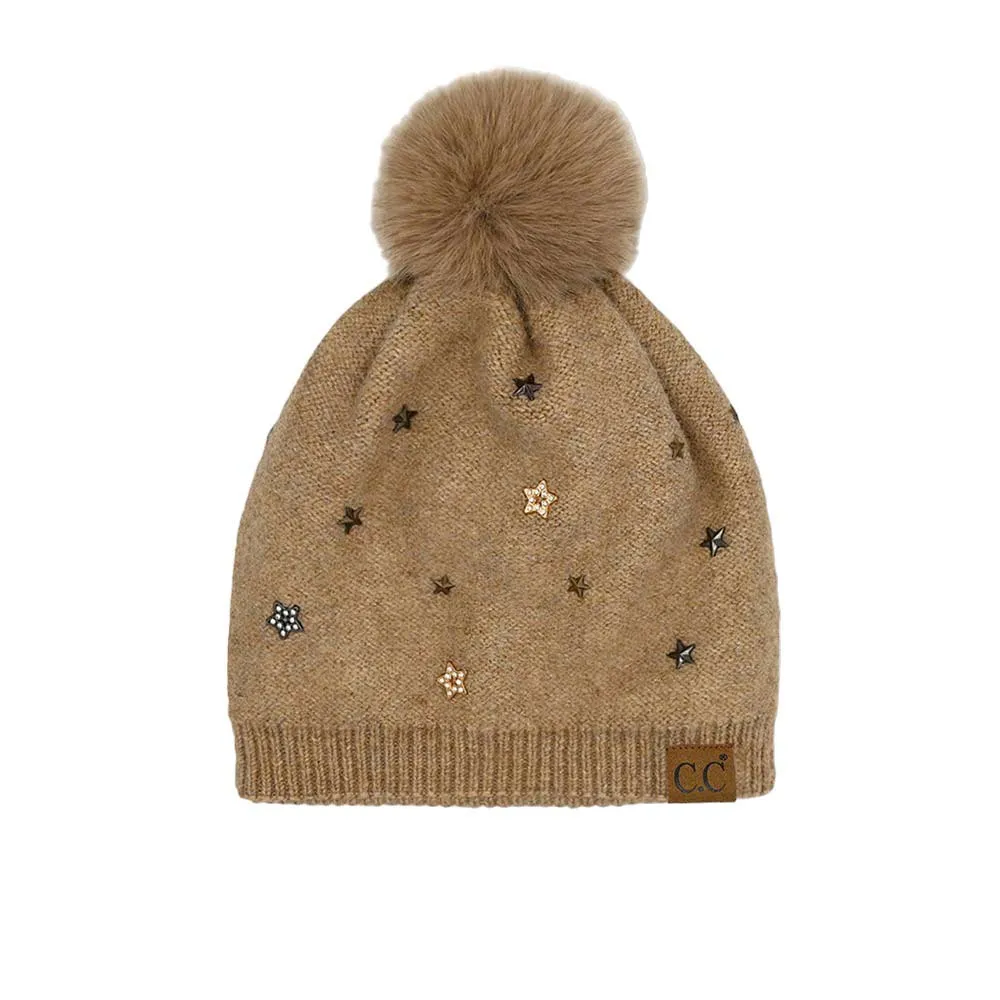 C.C Star Stud Pom Beanie