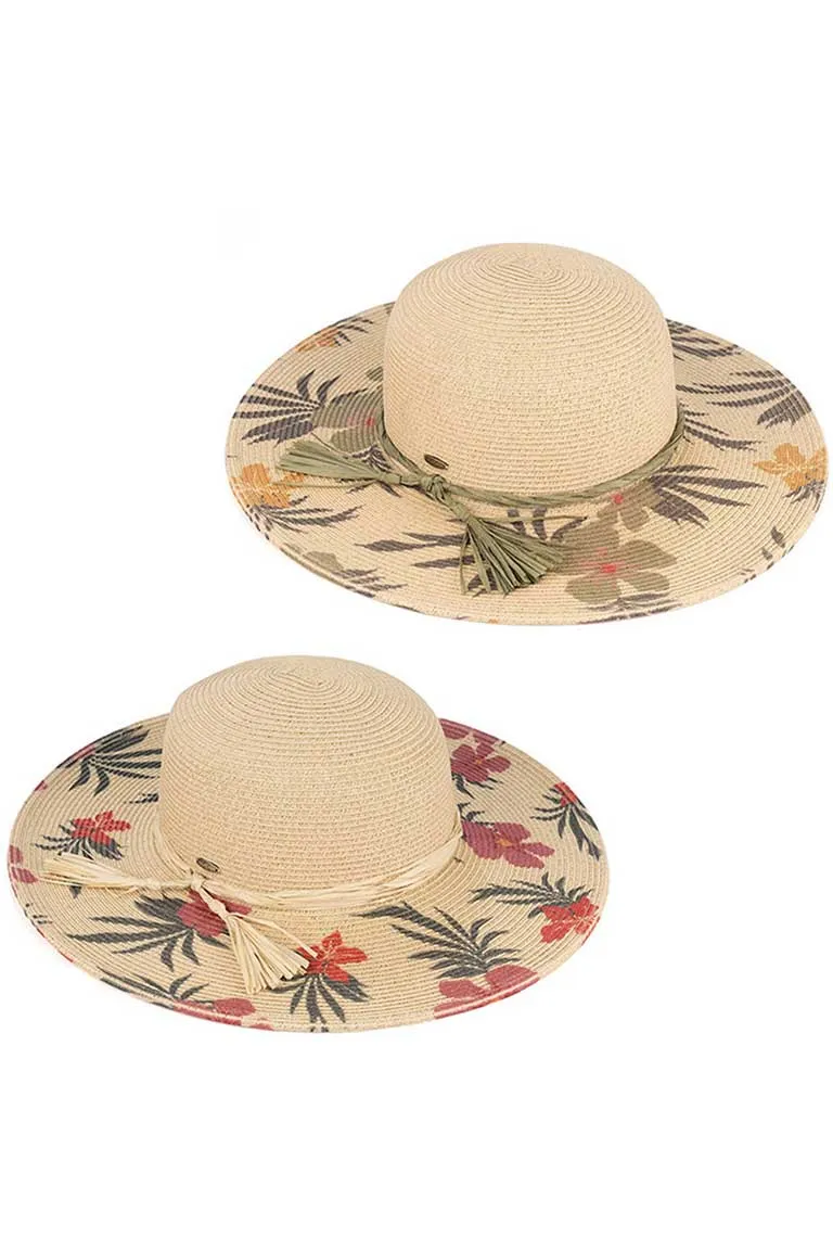 C.C Tropical Floral Wide Brim Straw Hat