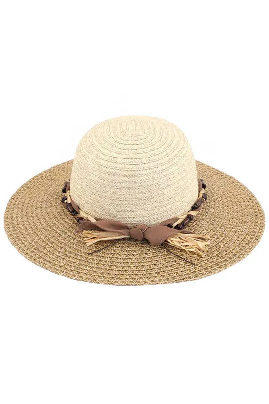 C.C Wooden Beads Braids Trim Two Tone Hat