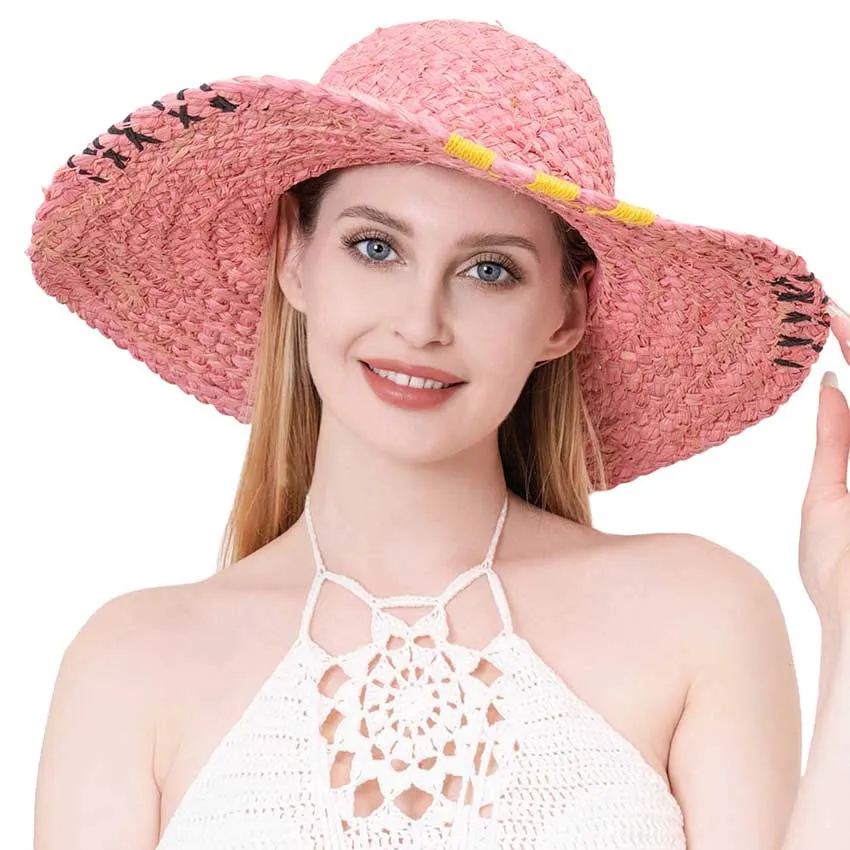 Color Edged Straw Floppy Sun Hat