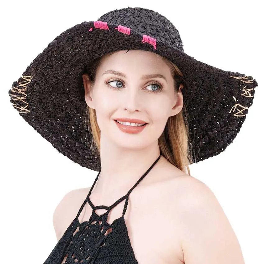 Color Edged Straw Floppy Sun Hat