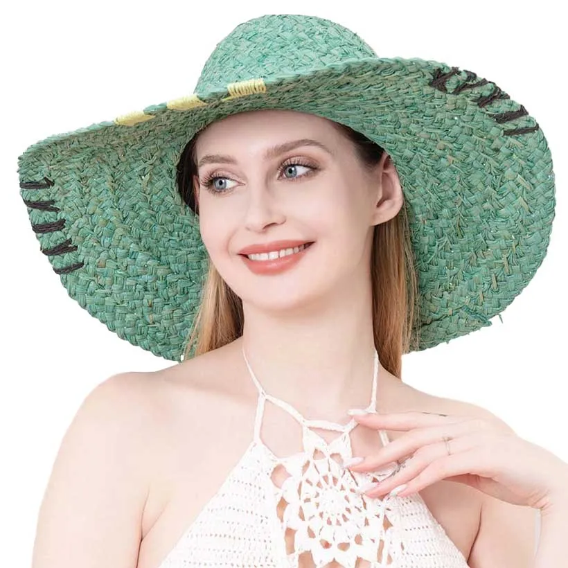 Color Edged Straw Floppy Sun Hat