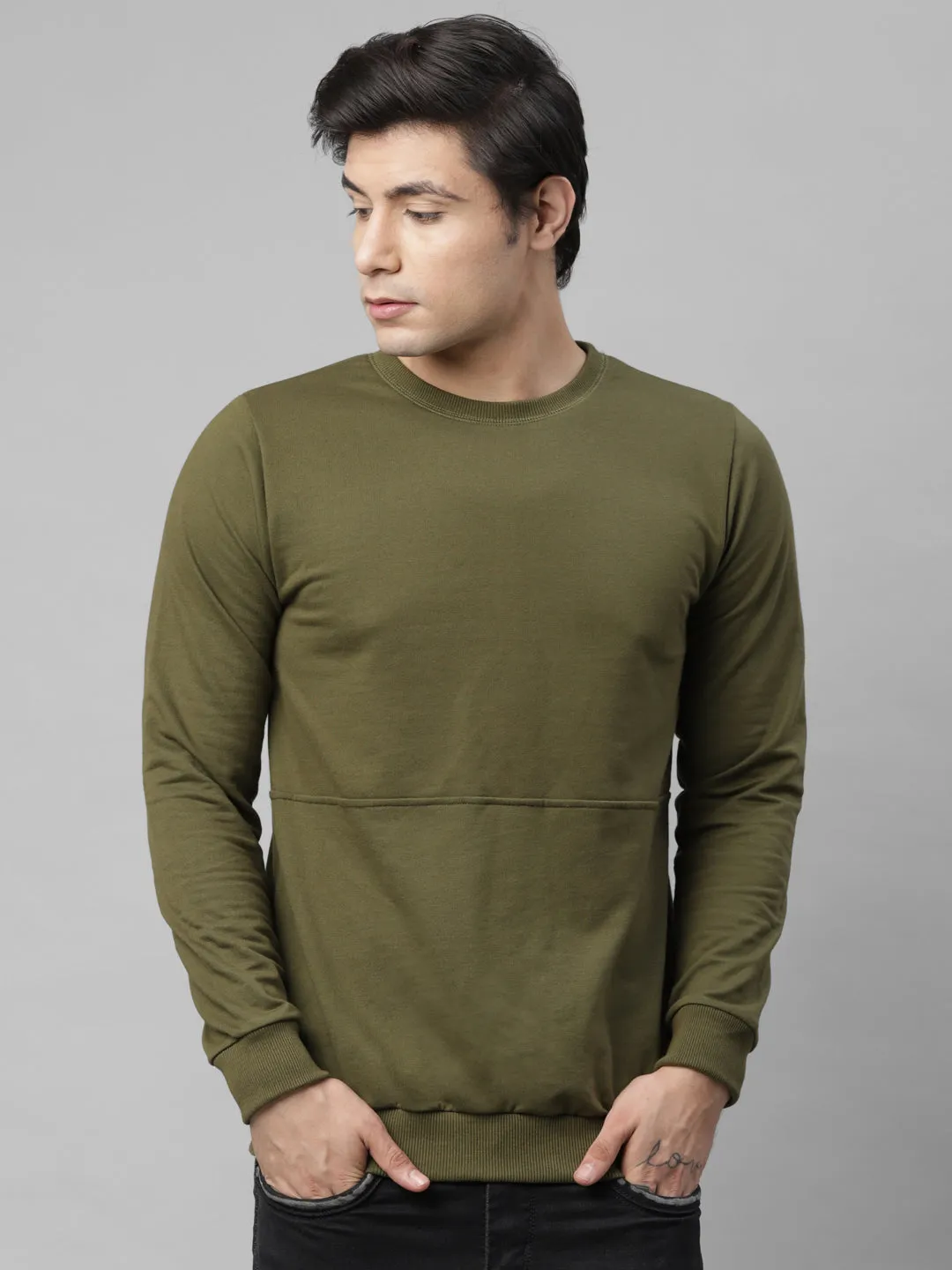 Cut & Sew Terry Round Neck Sweatshirt