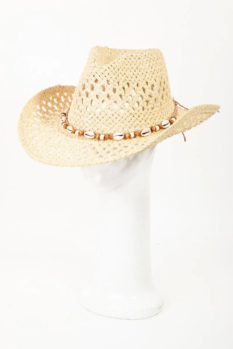 Fame Cowrie Shell Beaded String Straw Hat