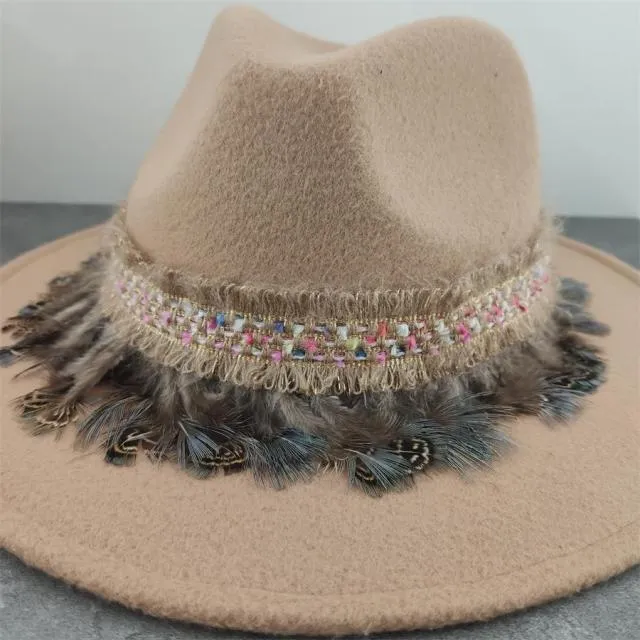 Gypsy Hat Wide Brim Fedora Panama 17 Different Styles & Colors You Choose Boho Wool Felt Hat With Coins Fringe Pom Poms Longhorn Tassels Mirrors Feathers Embroidery Check Them Out!