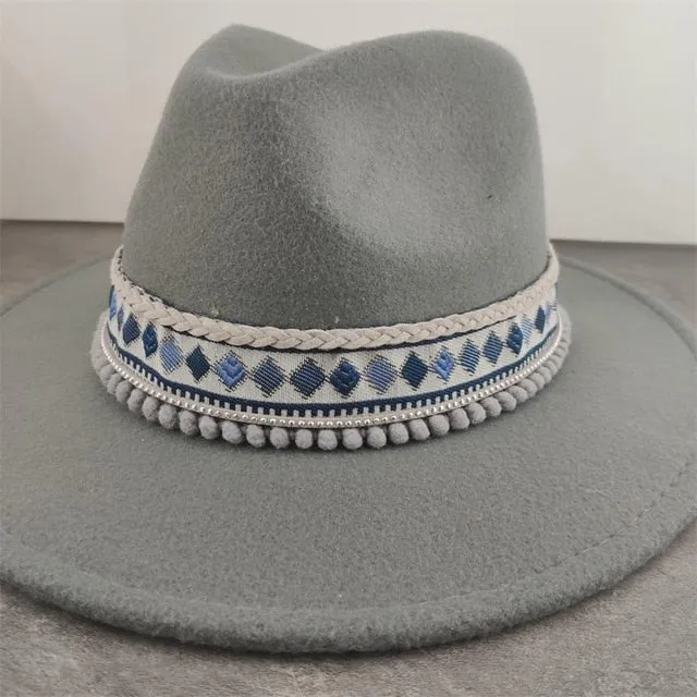 Gypsy Hat Wide Brim Fedora Panama 17 Different Styles & Colors You Choose Boho Wool Felt Hat With Coins Fringe Pom Poms Longhorn Tassels Mirrors Feathers Embroidery Check Them Out!