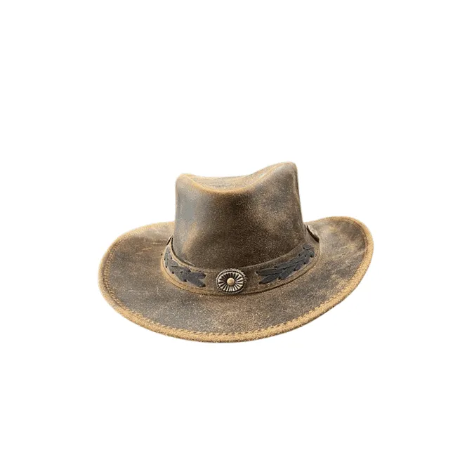 Hazy Blue Unisex Cowboy Distressed Leather Hat - Detroit