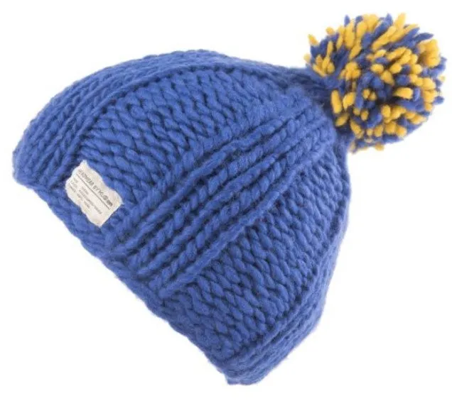 Kusan - Thick Yarn Ribbed Bobble Hat - Multi Blue