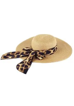 Leopard Print Bow Floppy Sun Hat in Brown and Ivory