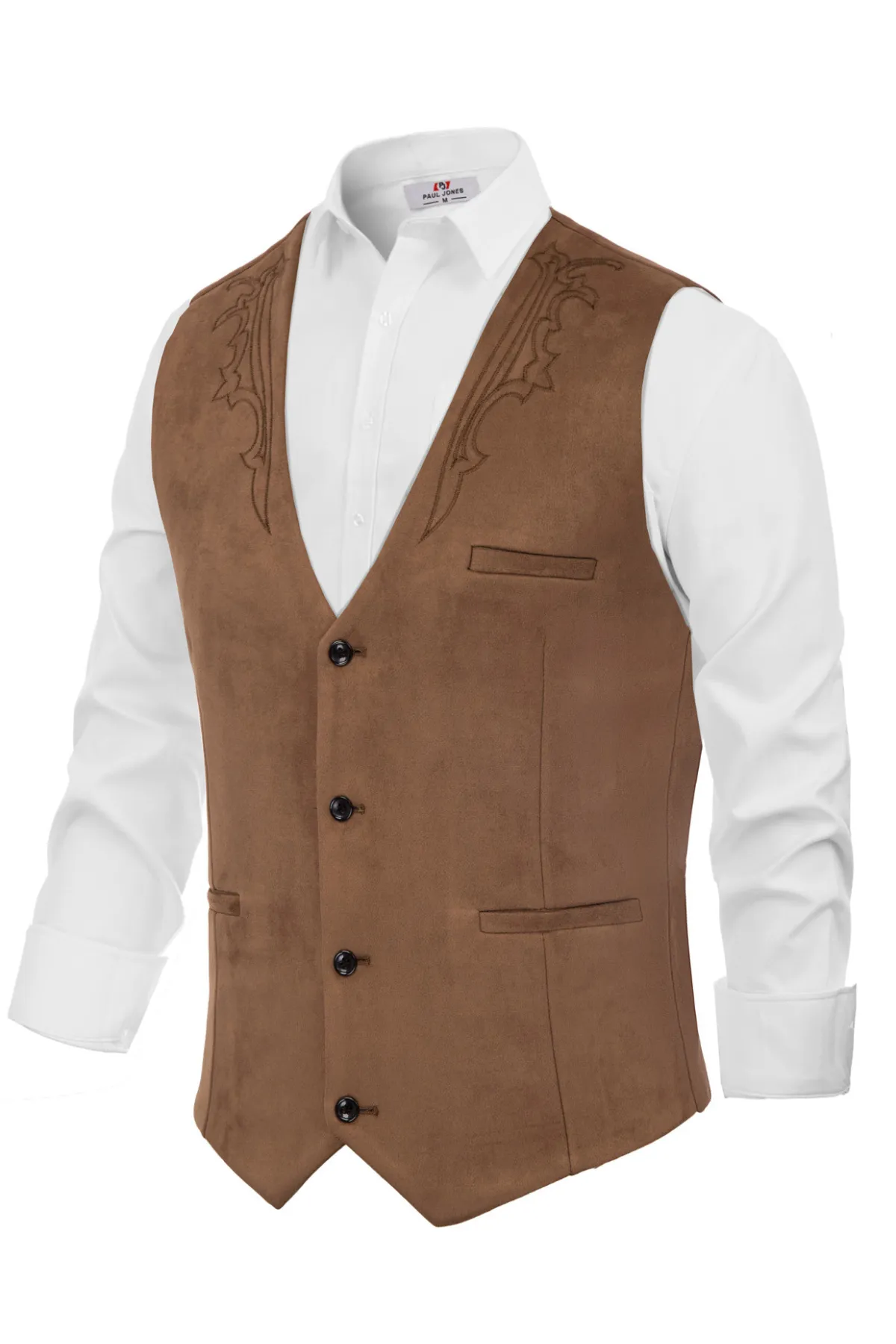 Men's Suede Leather Suit Vest Embroidery Casual Slim Fit Western Vest Waistcoat