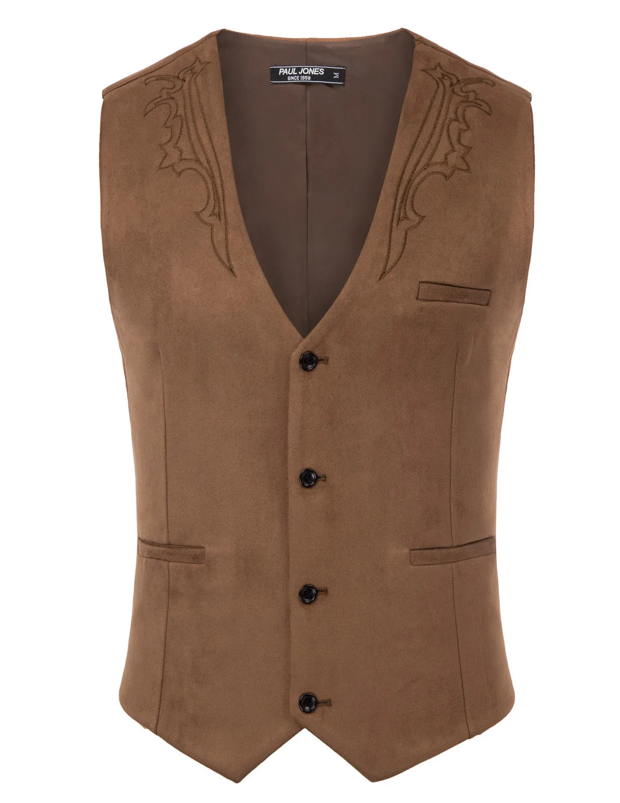 Men's Suede Leather Suit Vest Embroidery Casual Slim Fit Western Vest Waistcoat