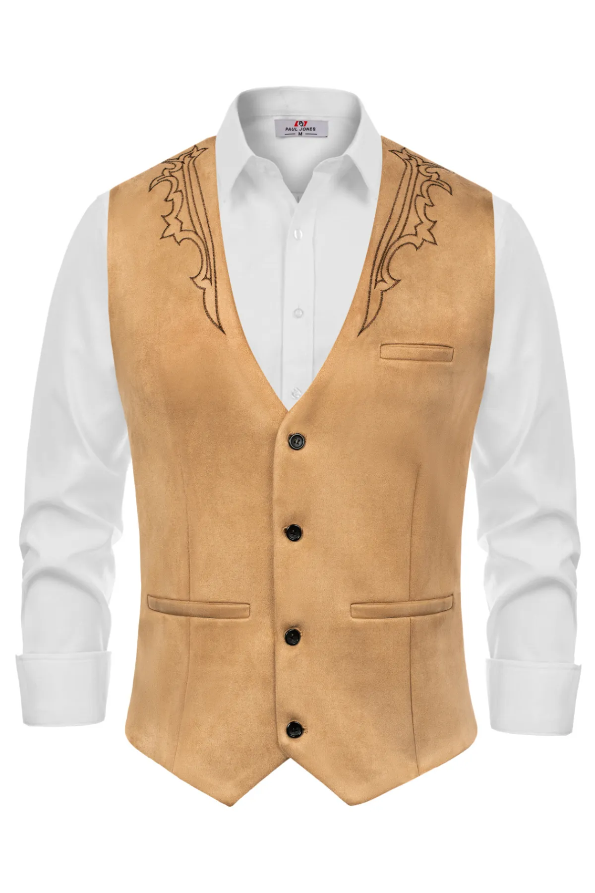 Men's Suede Leather Suit Vest Embroidery Casual Slim Fit Western Vest Waistcoat