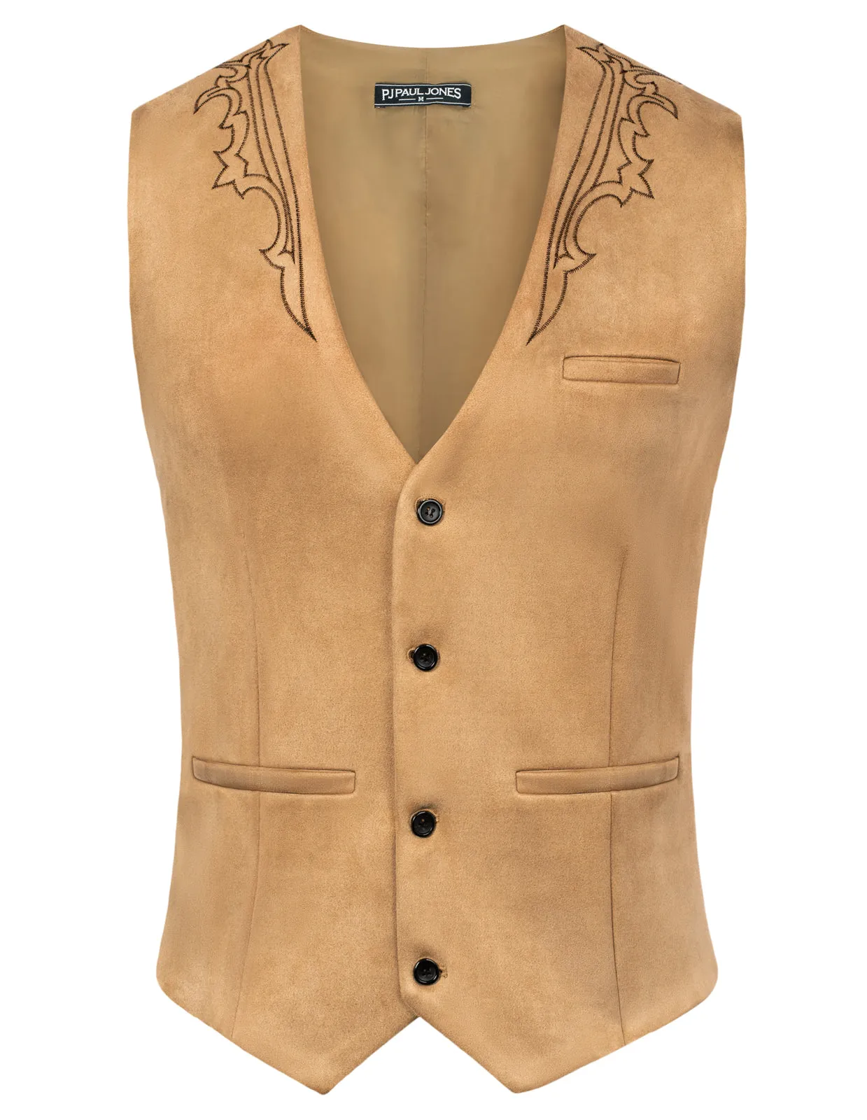 Men's Suede Leather Suit Vest Embroidery Casual Slim Fit Western Vest Waistcoat