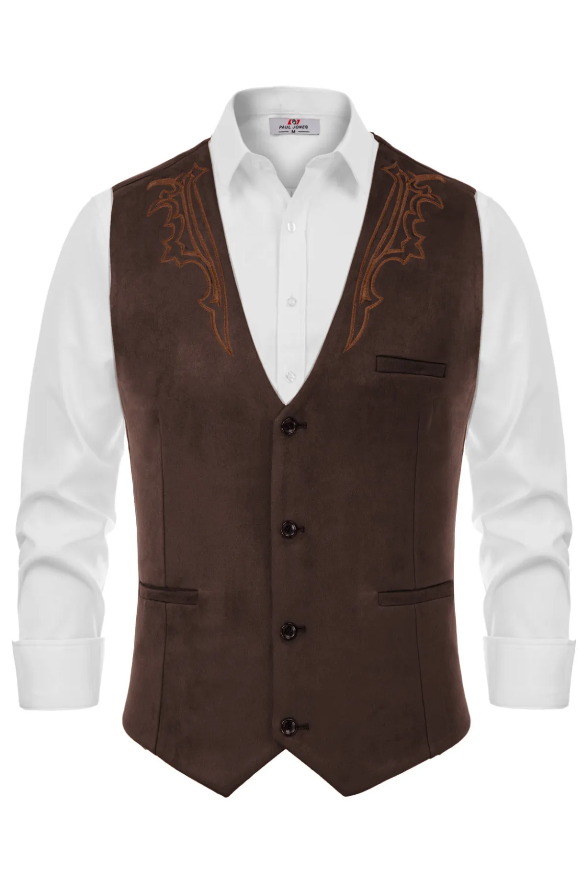 Men's Suede Leather Suit Vest Embroidery Casual Slim Fit Western Vest Waistcoat