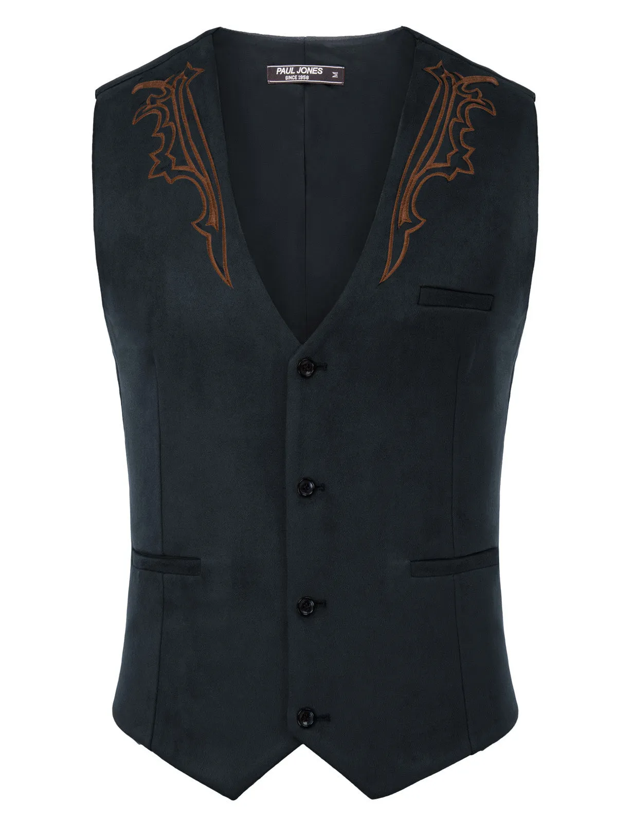 Men's Suede Leather Suit Vest Embroidery Casual Slim Fit Western Vest Waistcoat