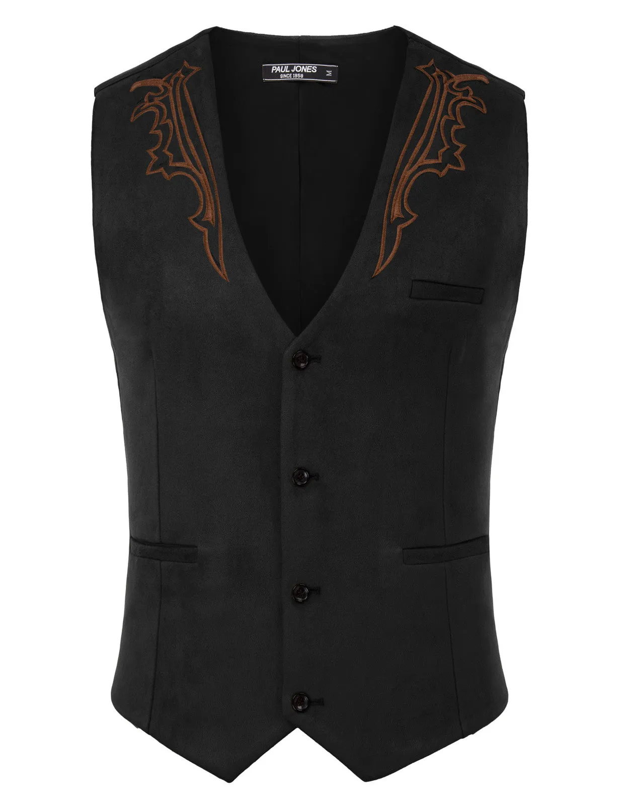 Men's Suede Leather Suit Vest Embroidery Casual Slim Fit Western Vest Waistcoat