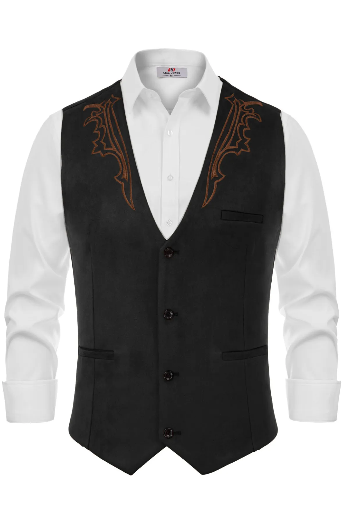 Men's Suede Leather Suit Vest Embroidery Casual Slim Fit Western Vest Waistcoat