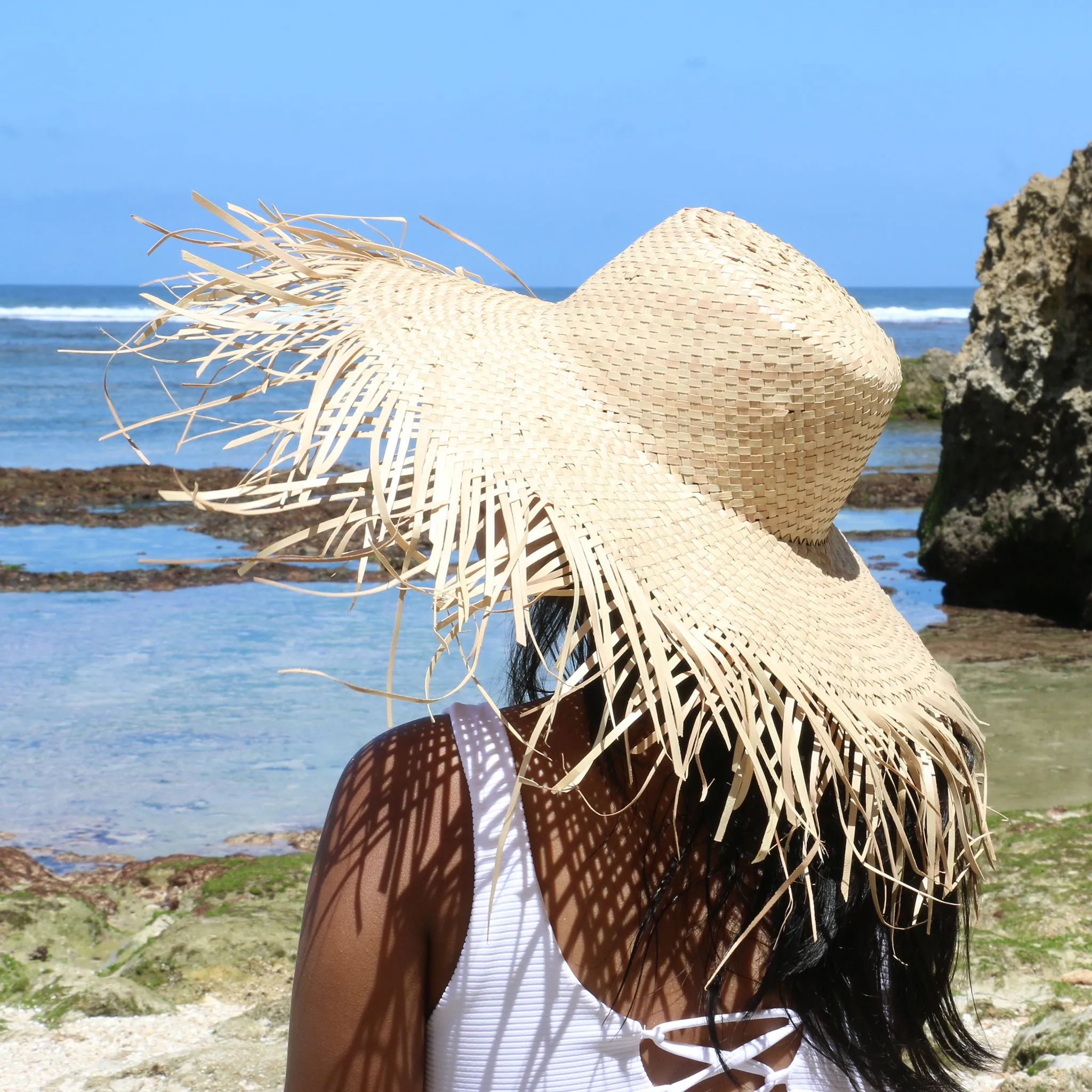 Natural Wide Brimmed w/Frayed Edge Sun Hat