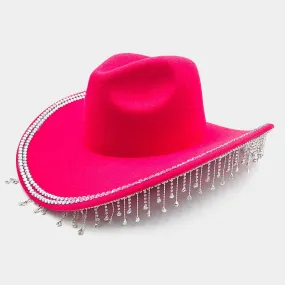 Pink Rhinestone Stone Paved Fringe Around Cowboy Western Hat