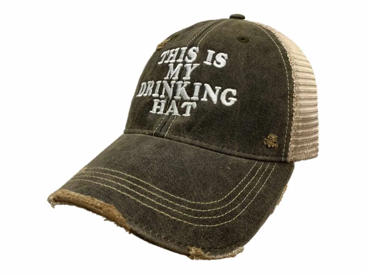 "This is My Drinking Hat" Retro Brand Mudwashed Distressed Mesh Snapback Hat Cap